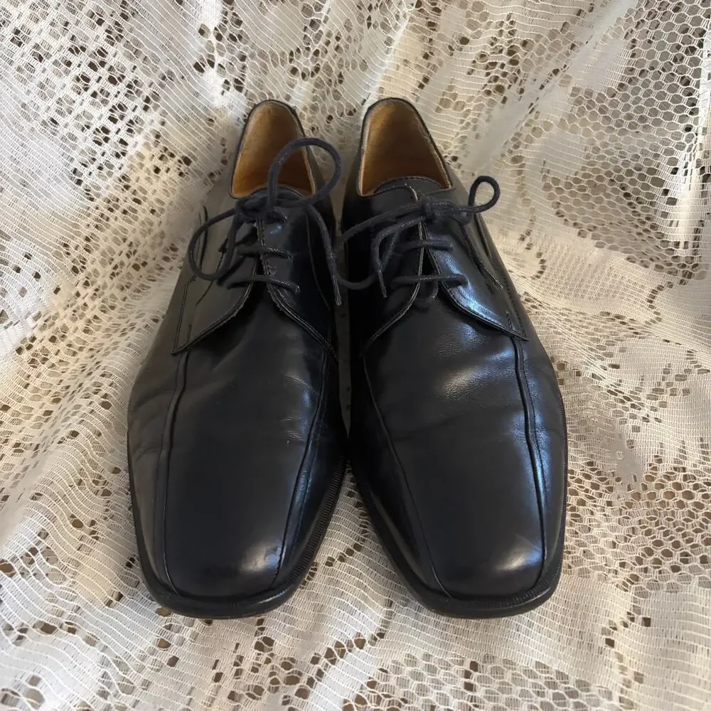 Johnston & Murphy Men's US 8.5 Black Leather Square Toe Oxfords Shoes